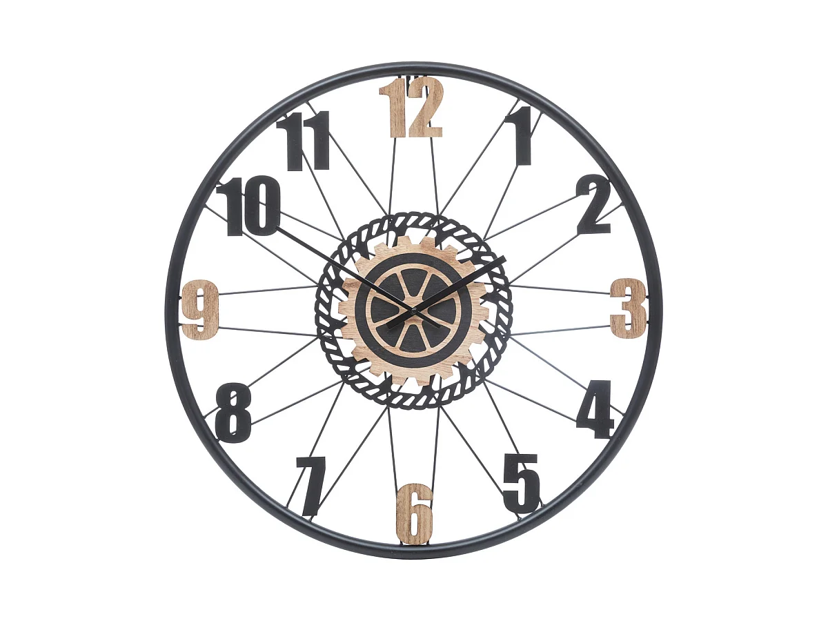 Grande Pendule murale en métal et bois D 65 cm