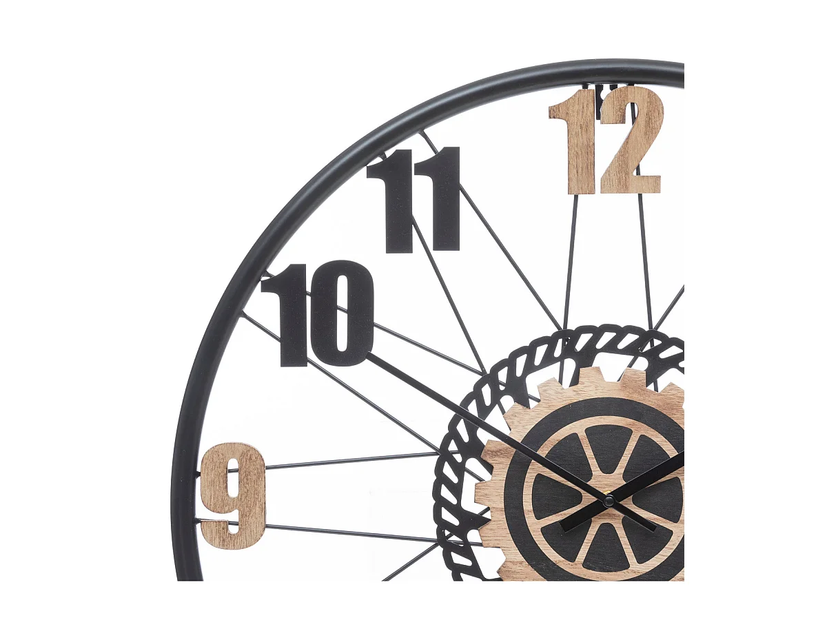 Grande Pendule murale en métal et bois D 65 cm