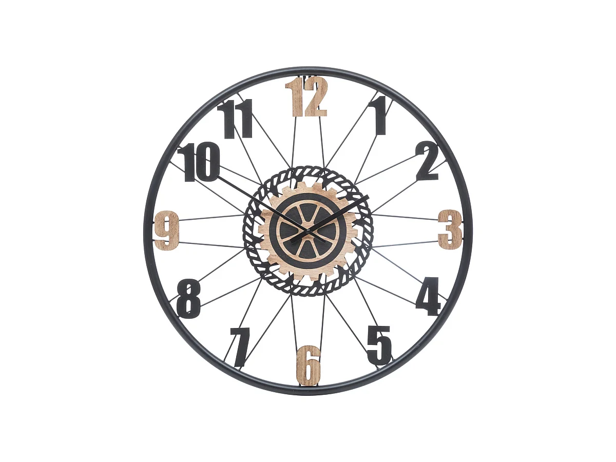 Grande Pendule murale en métal et bois D 65 cm