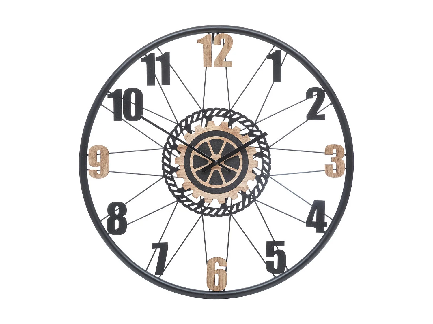 Grande Pendule murale en métal et bois D 65 cm