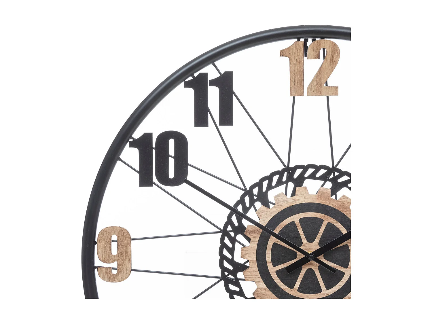 Grande Pendule murale en métal et bois D 65 cm