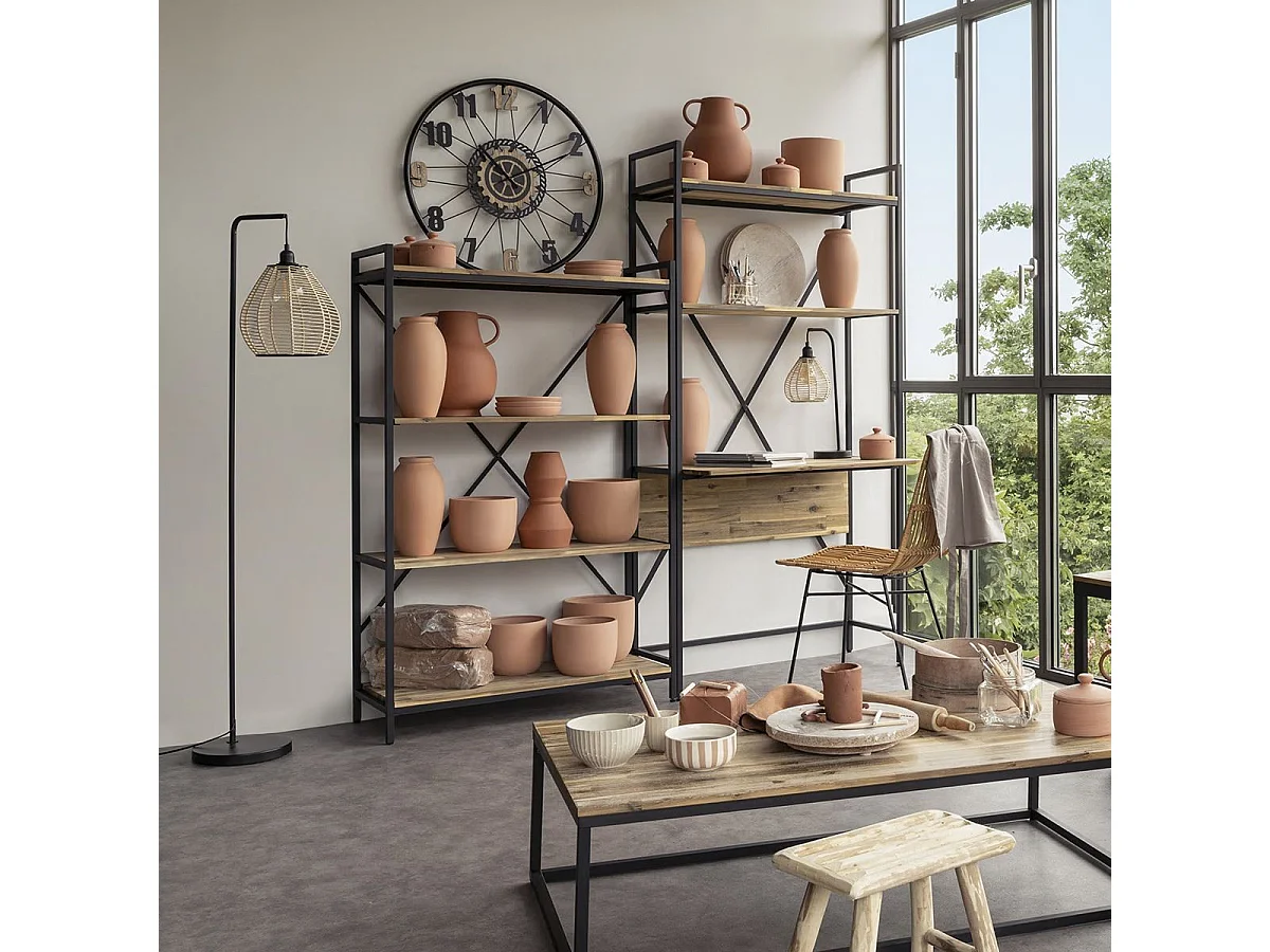 Grande Pendule murale en métal et bois D 65 cm