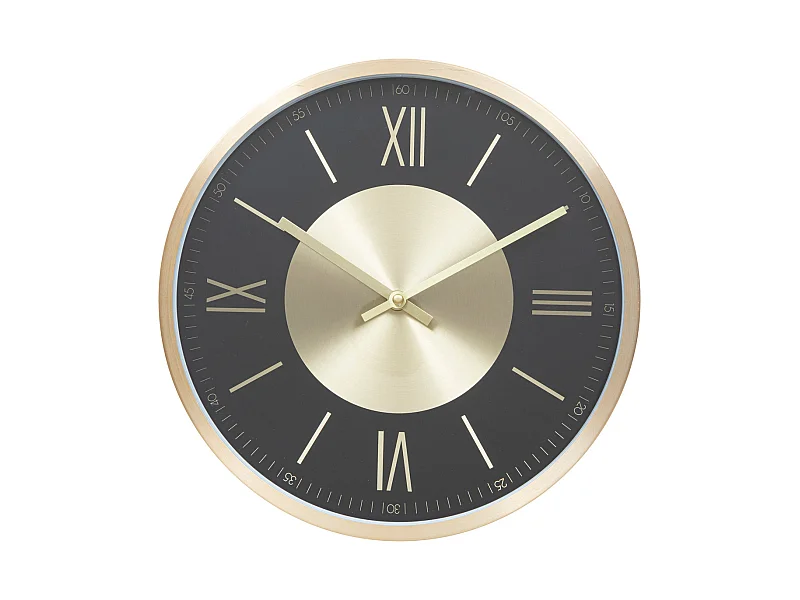 Pendule murale en aluminium doré et verre D 30.4 cm