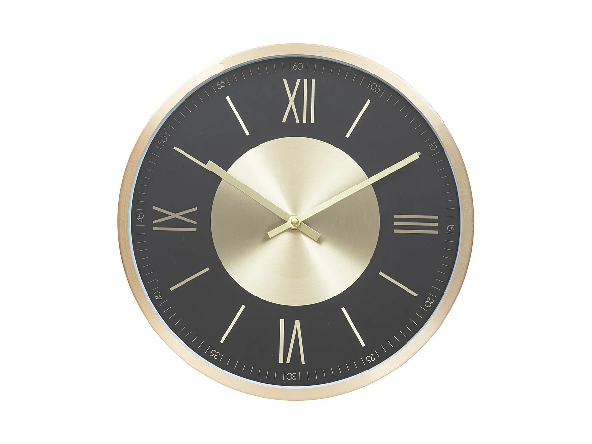 Pendule murale en aluminium doré et verre D 30.4 cm