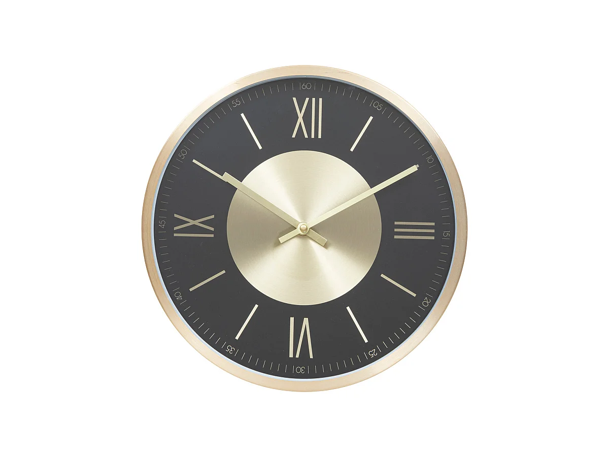 Pendule murale en aluminium doré et verre D 30.4 cm