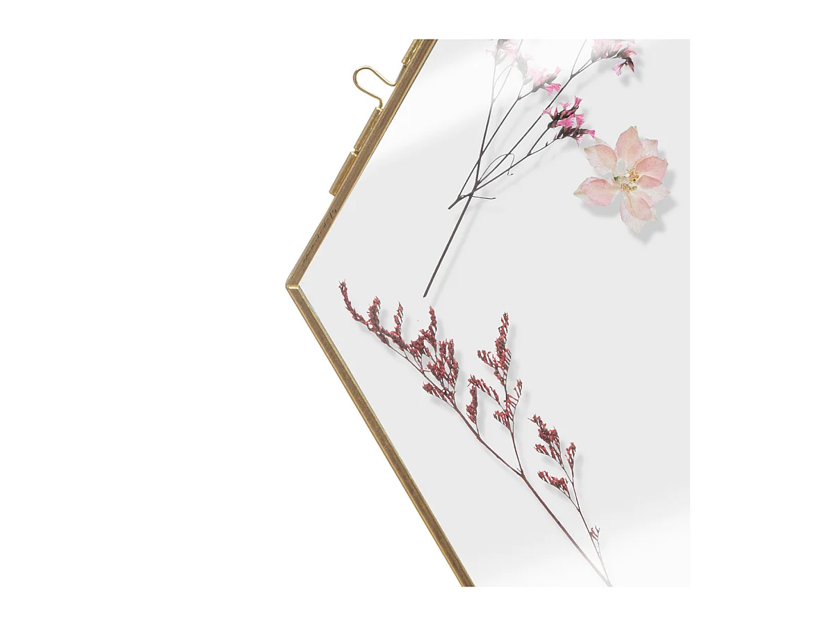 Déco murale Fleurs séchées en verre et métal doré 21 x 25 cm