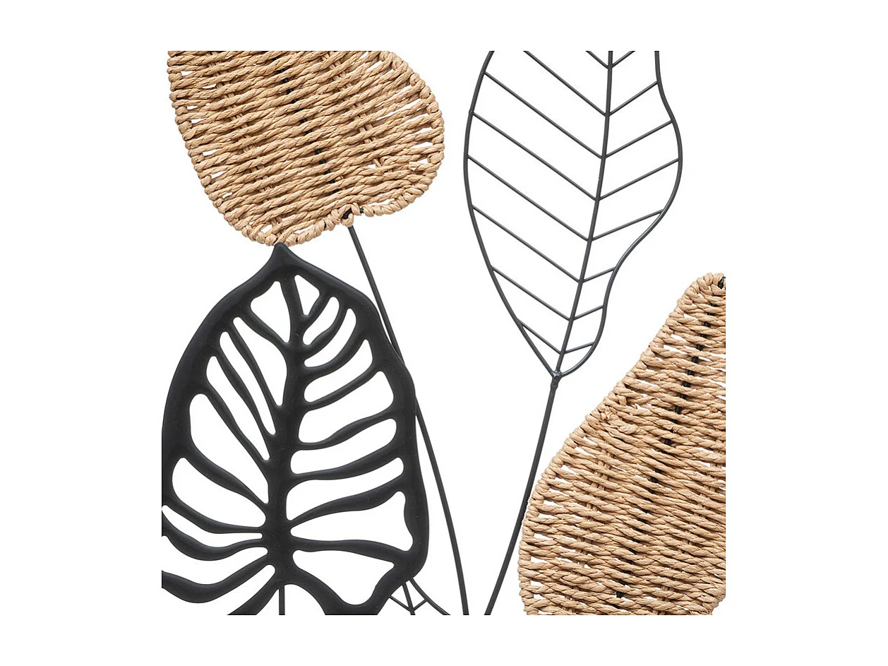Déco murale Feuilles exotiques tressées et métal noir 35 x 90 cm