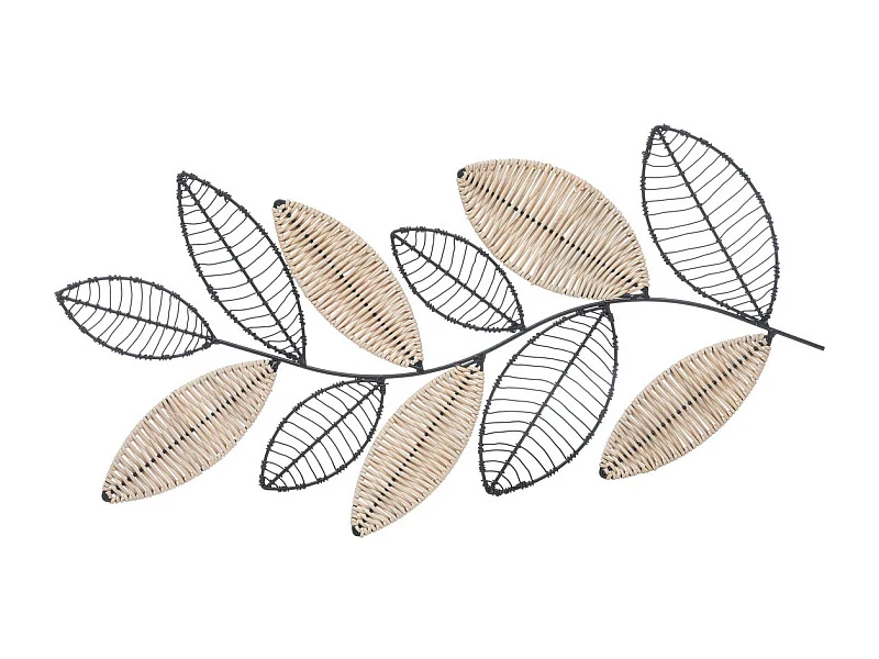 Déco murale en rotin et métal noir 56 x 29 cm