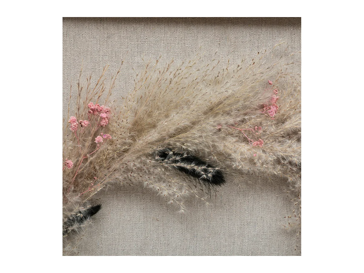 Déco murale Fleurs séchées cadre en bois et roseau 55 x 55 cm