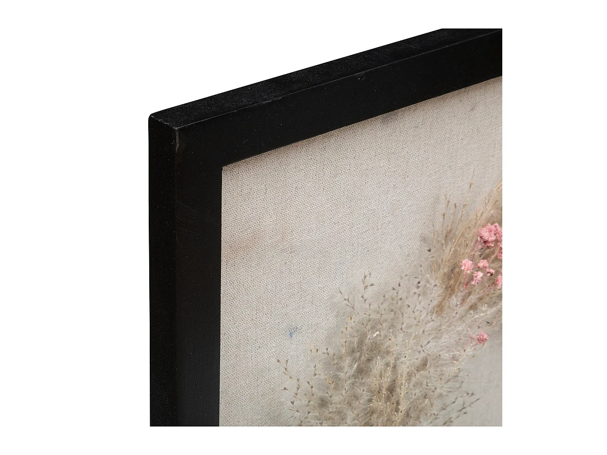 Déco murale Fleurs séchées cadre en bois et roseau 55 x 55 cm