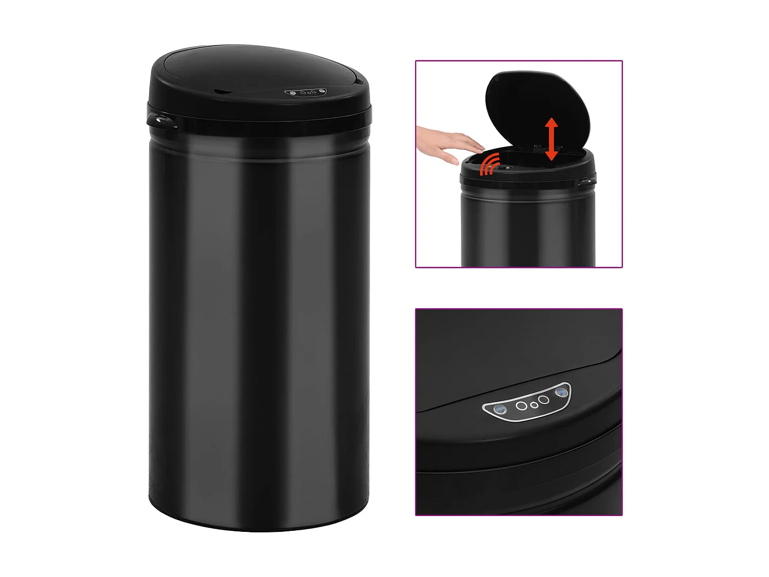 Poubelle à capteur automatique noire 30.5 x 30.5 x 81.5 cm 02_0006087
