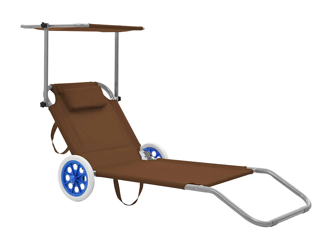 Espreguiçadeira espreguiçadeira para banhos de sol cama de jardim terraço mobiliário de exterior dobrável com toldo e rodas de aço cinza 02_0012827