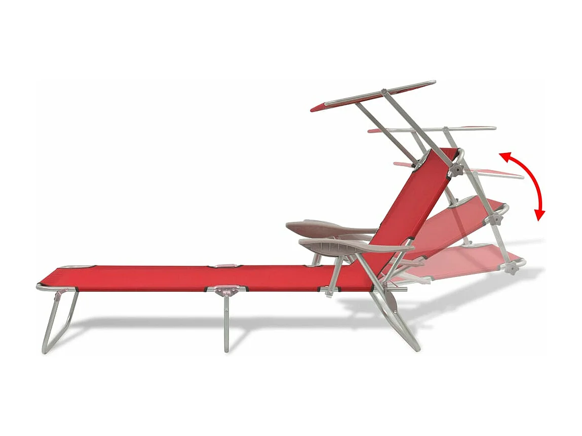 Tumbona tumbona para tomar el sol cama de jardín terraza muebles de exterior 189 cm con toldo de acero rojo 02_0012269