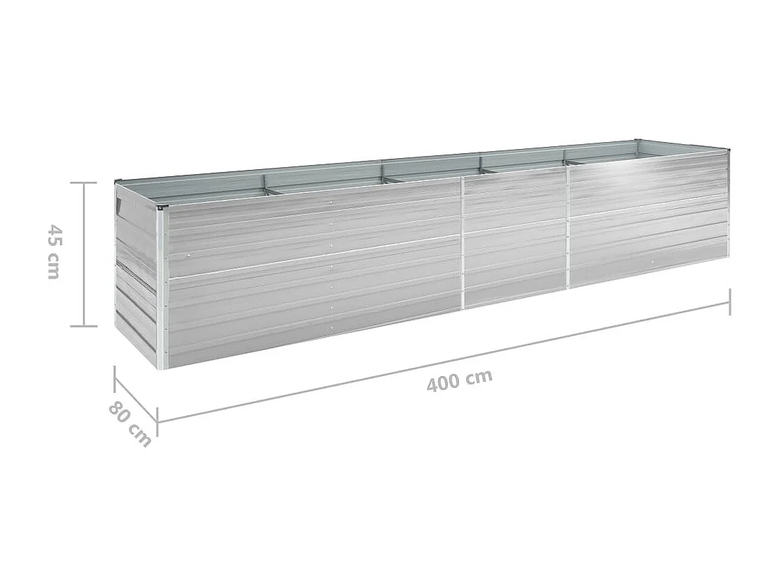 Fioriera rialzata piante fiori giardino acciaio zincato 400 x 80 x 45 cm grigio 02_0001116