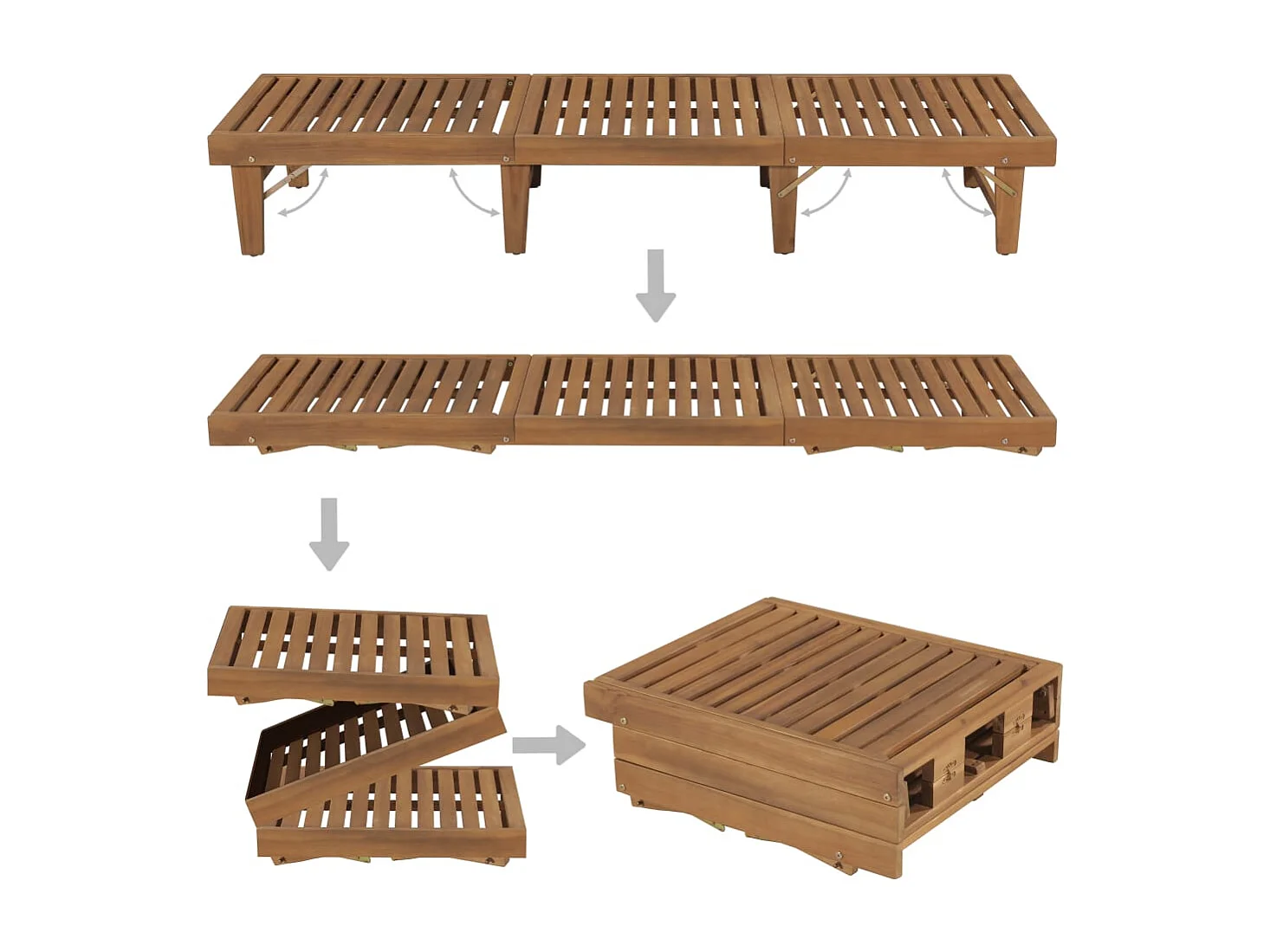 Sdraio prendisole lettino da giardino terrazza mobili da esterno pieghevole con cuscino in legno massello di acacia 02_0012845