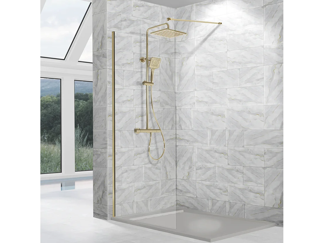 Parete doccia fissa FRESH con profilo ORO SPAZZOLATO 110 cm
