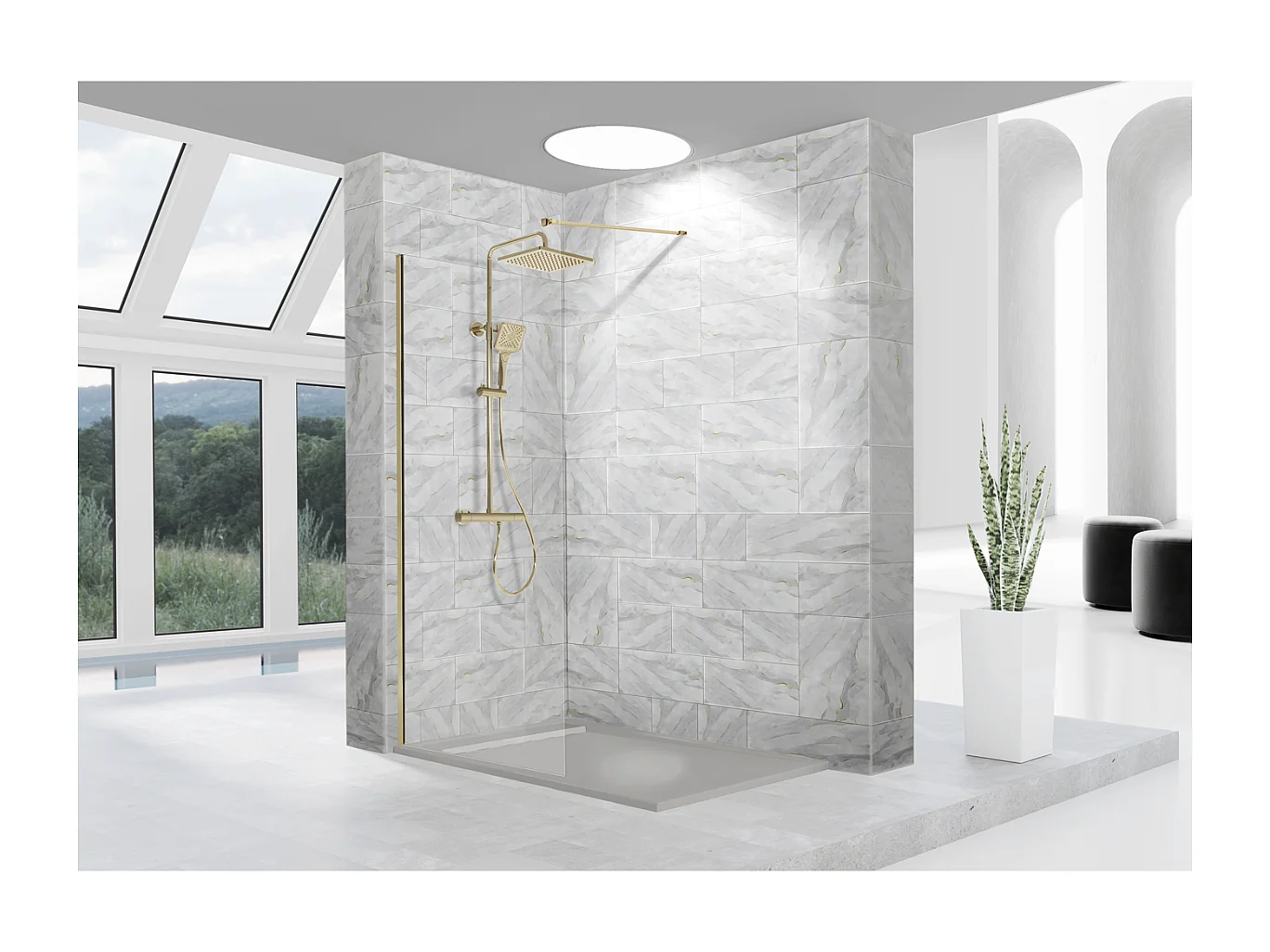 Parete doccia fissa FRESH con profilo ORO SPAZZOLATO 90 cm