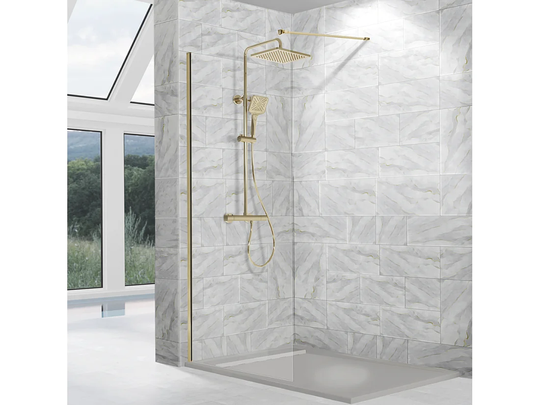 Parete doccia fissa FRESH con profilo ORO SPAZZOLATO 70 cm