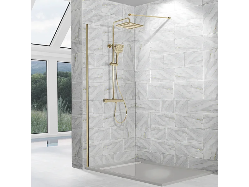 Parete doccia fissa FRESH con profilo ORO SPAZZOLATO 70 cm