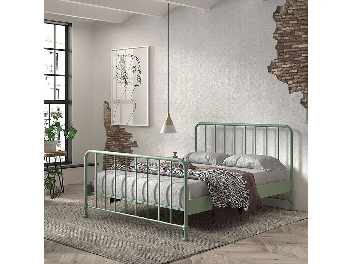Lit 160x200 sommier inclus Bronxx Vert olive mat