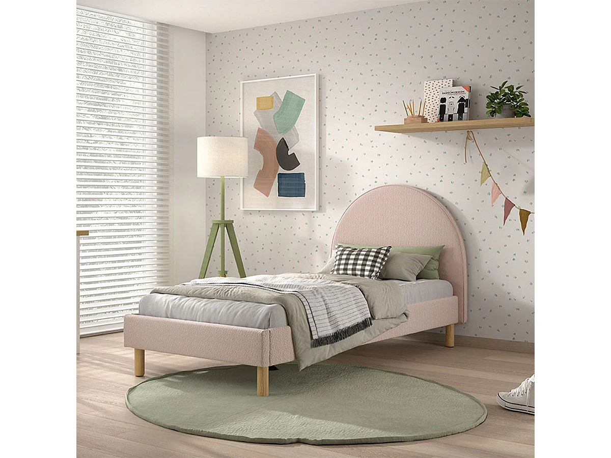 Lit Enfant Bouclé "Moon" 90x200cm Rose