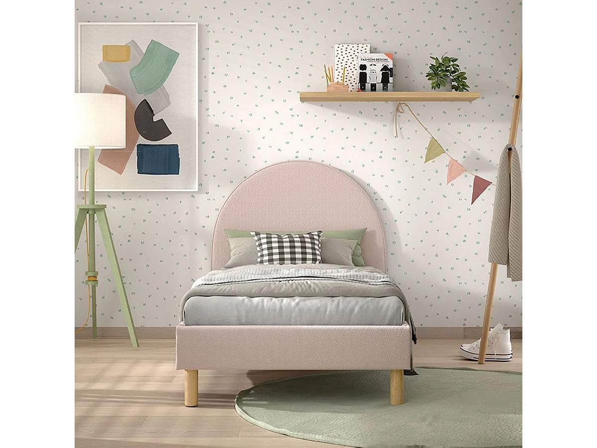 Lit Enfant Bouclé "Moon" 90x200cm Rose