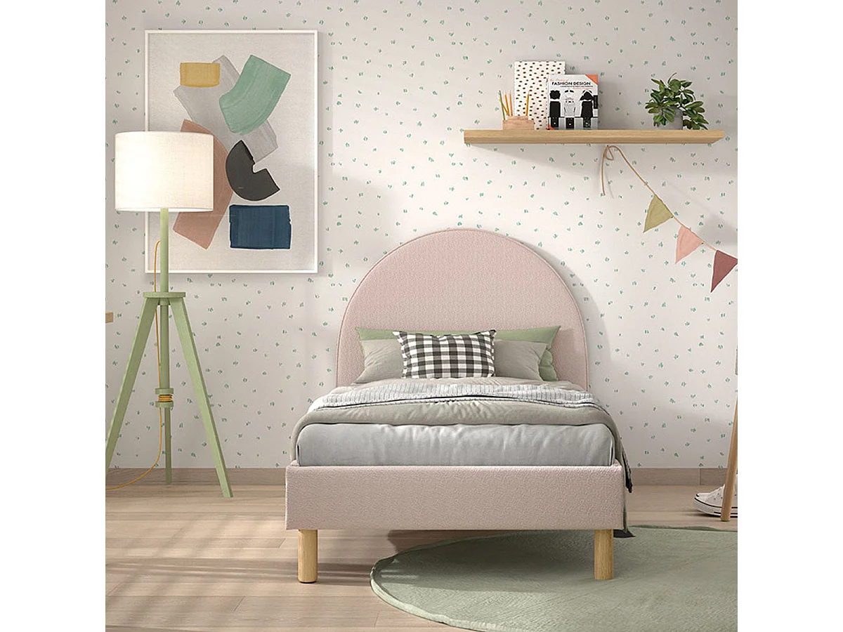 Lit Enfant Bouclé "Moon" 90x200cm Rose