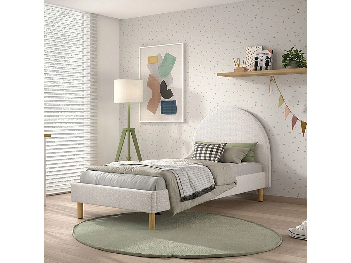 Lit Enfant Bouclé "Moon" 90x200cm Blanc