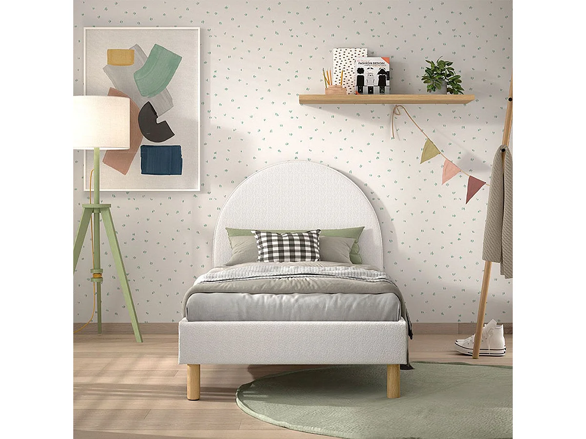 Lit Enfant Bouclé "Moon" 90x200cm Blanc