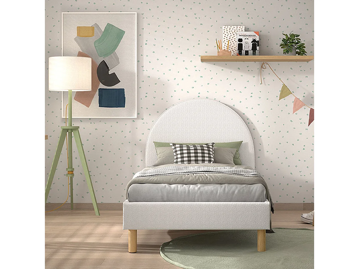 Lit Enfant Bouclé "Moon" 90x200cm Blanc