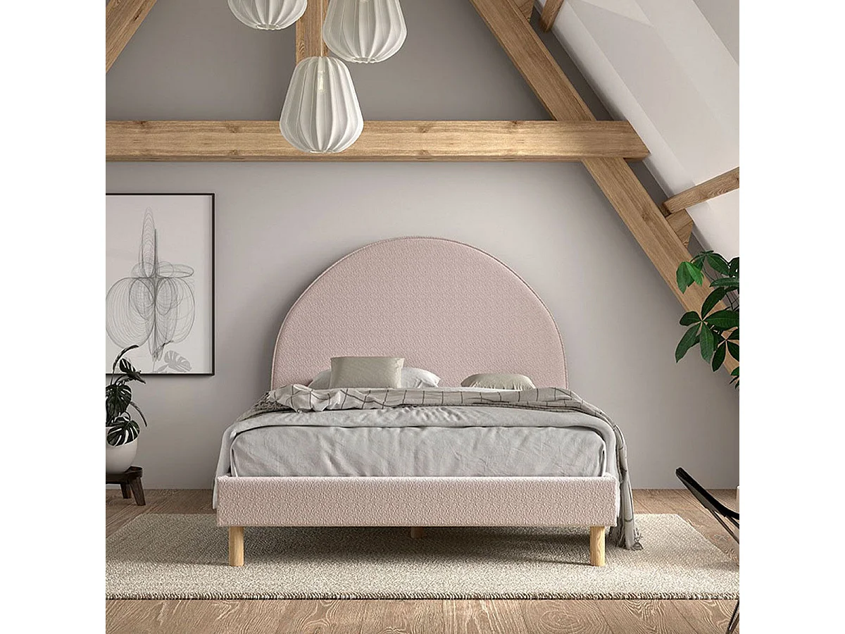 Lit Adulte Bouclé "Moon" 140x200cm Rose