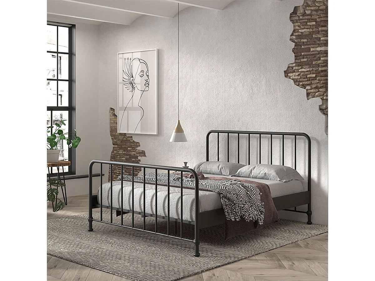 Lit 160x200 sommier inclus Bronxx Noir mat