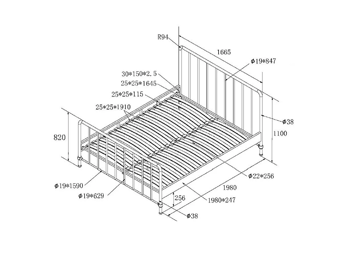Lit 160x200 sommier inclus Bronxx Noir mat