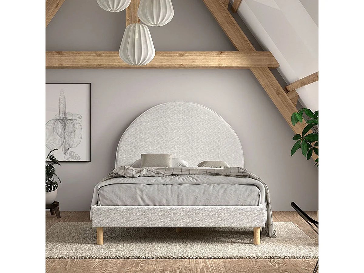 Lit Adulte Bouclé "Moon" 140x200cm Blanc