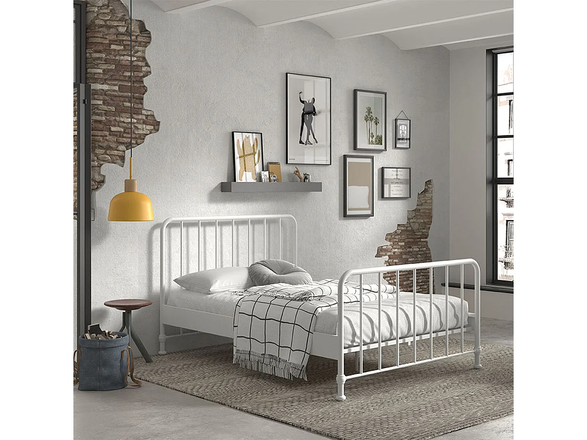 Lit 140x200 sommier inclus Bronxx Blanc mat