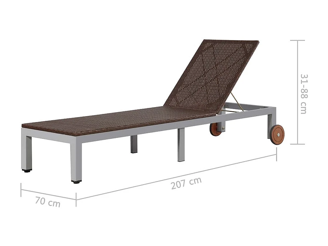 Tumbona tumbona para tomar el sol cama de jardín terraza muebles de exterior con ruedas de resina tejida marrón 02_0012597