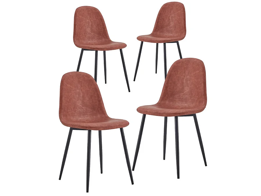 WeHome - Set van 4 bruine PU-leren stoelen met metalen poten - Prachtig