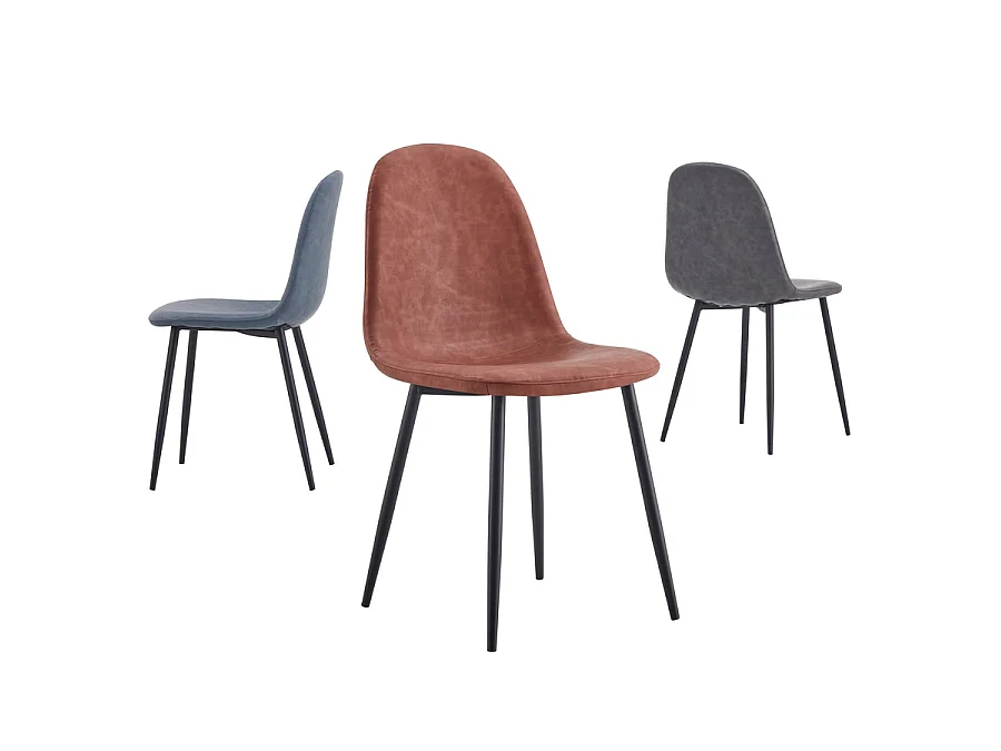 WeHome - Set van 4 bruine PU-leren stoelen met metalen poten - Prachtig