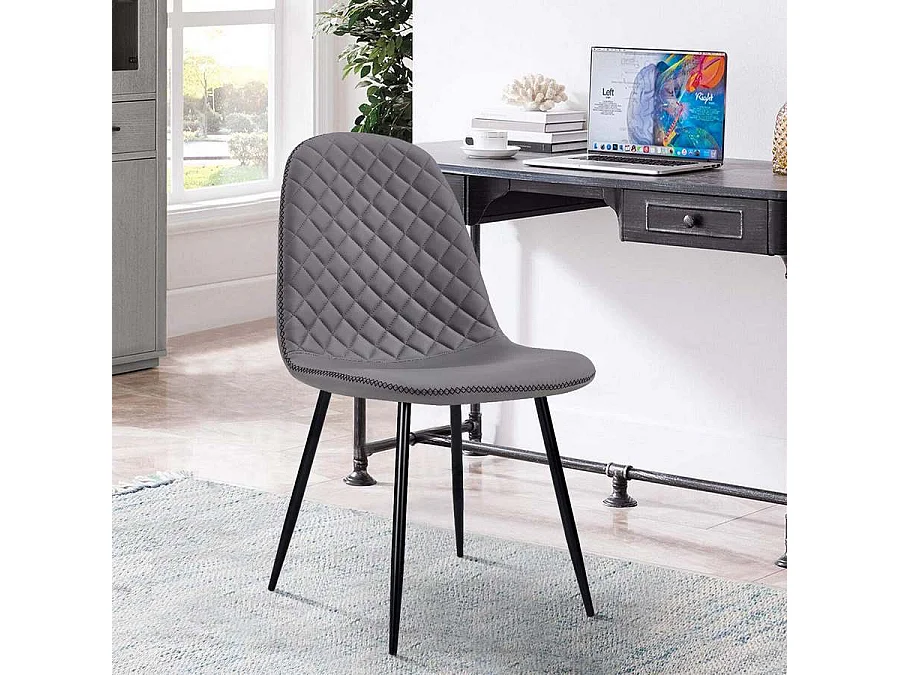 WeHome - Moderne design stoelen met metalen poten en grijs gewatteerde zitting - Prachtig