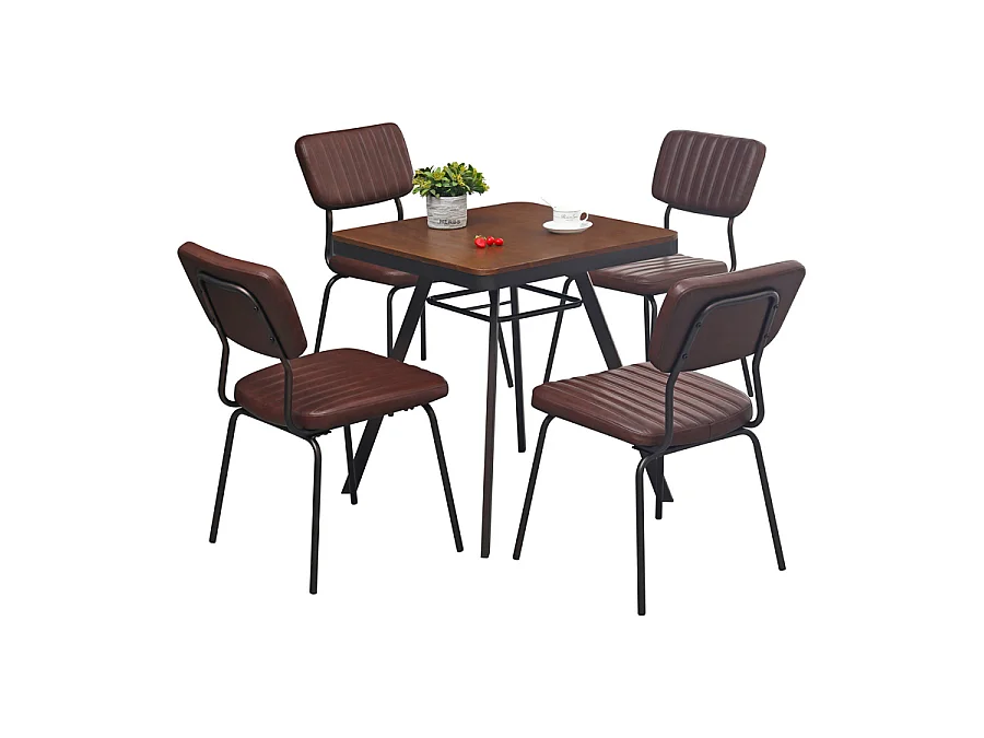 WeHome - Lot de 4 chaises d'intérieur industrielles tapissées en éco-cuir marron