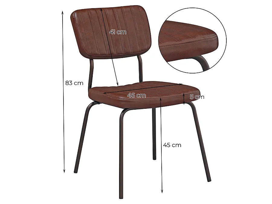 WeHome - Lot de 4 chaises d'intérieur industrielles tapissées en éco-cuir marron