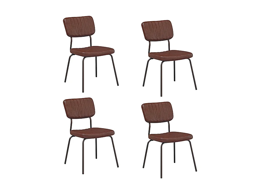 WeHome - Lot de 4 chaises d'intérieur industrielles tapissées en éco-cuir marron