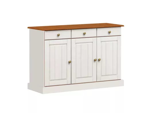 Kauf Unique WeHome – Modernes Sideboard mit 3 Türen und 3 Schubladen 128 x 85 cm in Weiß/Walnussholz