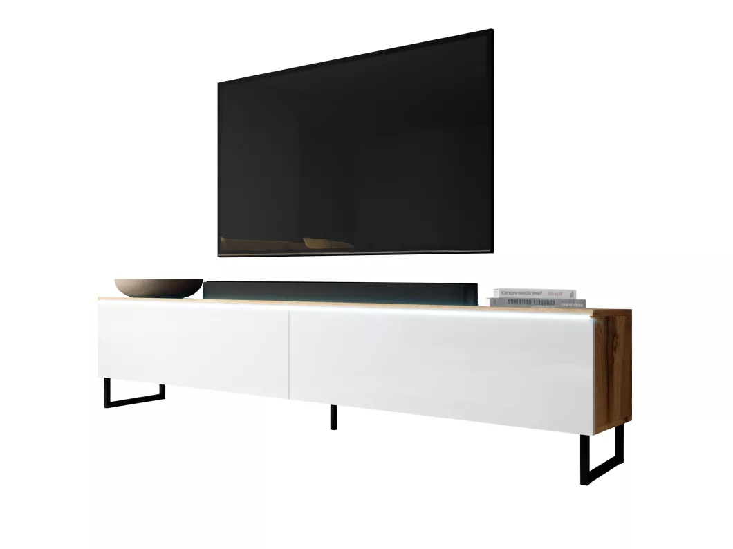 Kauf Unique TV Lowboard BARGO 180 Wotan/Weiß glänzend mit Metallfüße mit LED