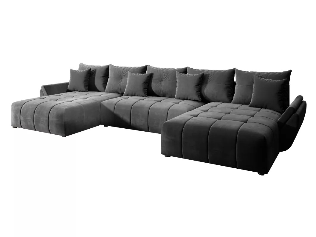 Kauf Unique Schlafsofa CALVANI U mit Bettkasten und Kissen - Couch Sofa U-Form EN24 - grau