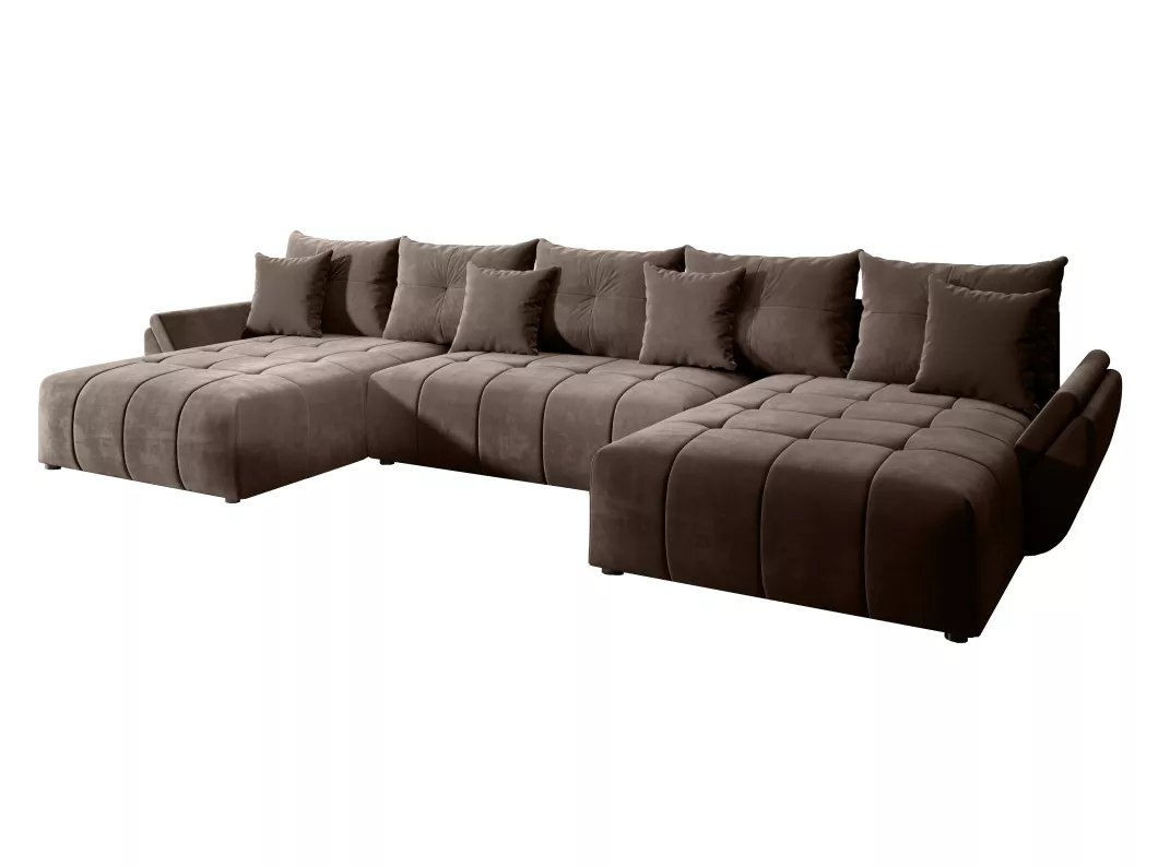 Kauf Unique Schlafsofa CALVANI U mit Bettkasten und Kissen - Couch Sofa U-Form MH15 - braun