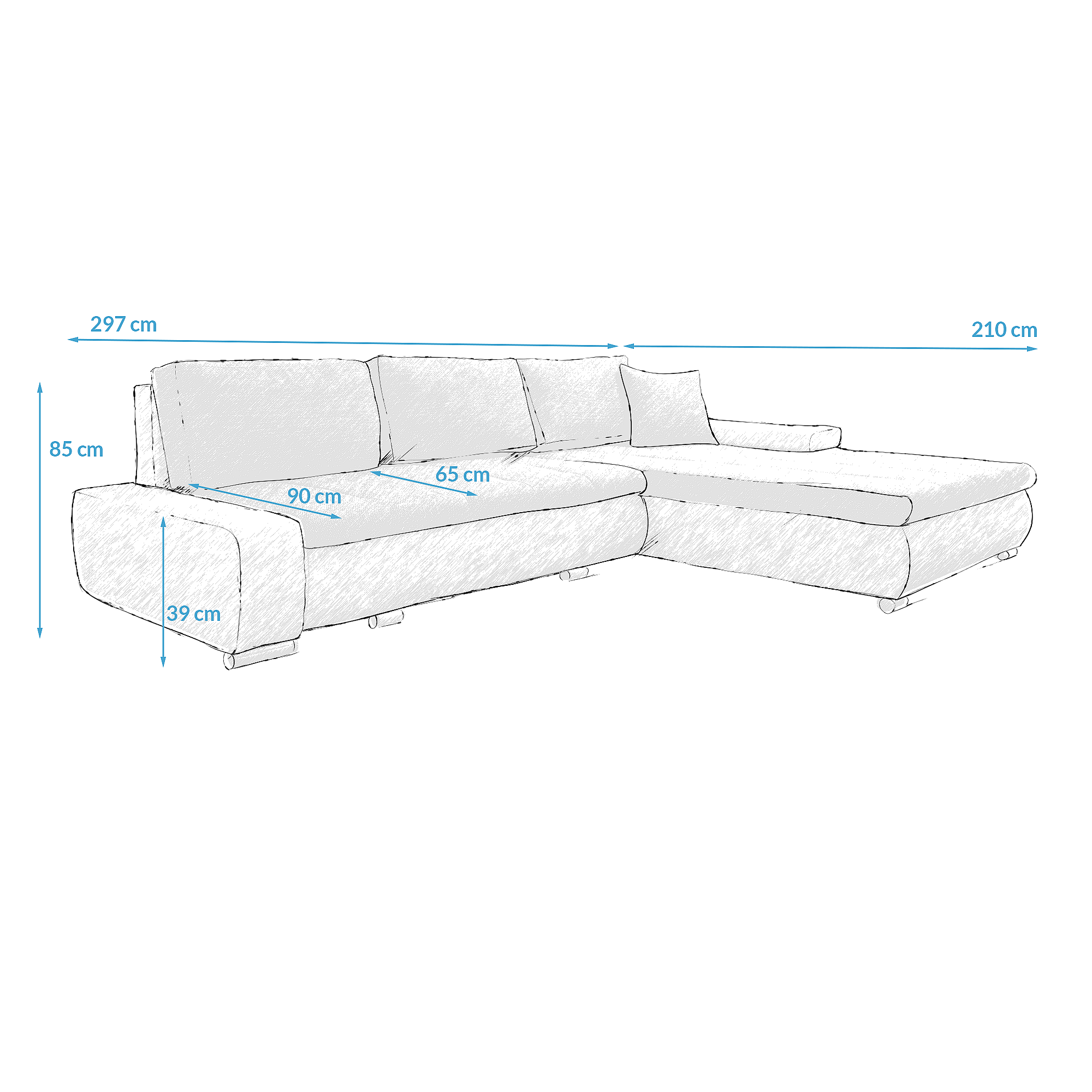 Ecksofa TOMMASO mit Schlaffunktion und Bettkasten Couch Sofa LForm