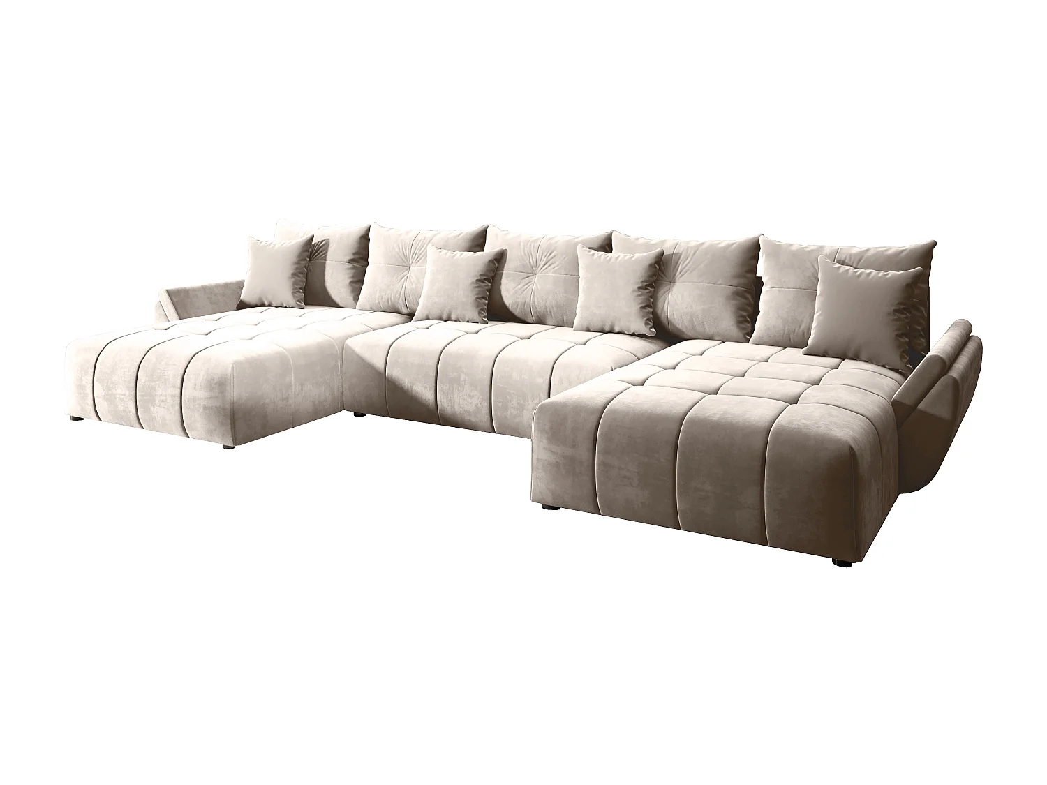 Schlafsofa CALVANI U mit Bettkasten und Kissen - Couch Sofa U-Form EN01 - beige