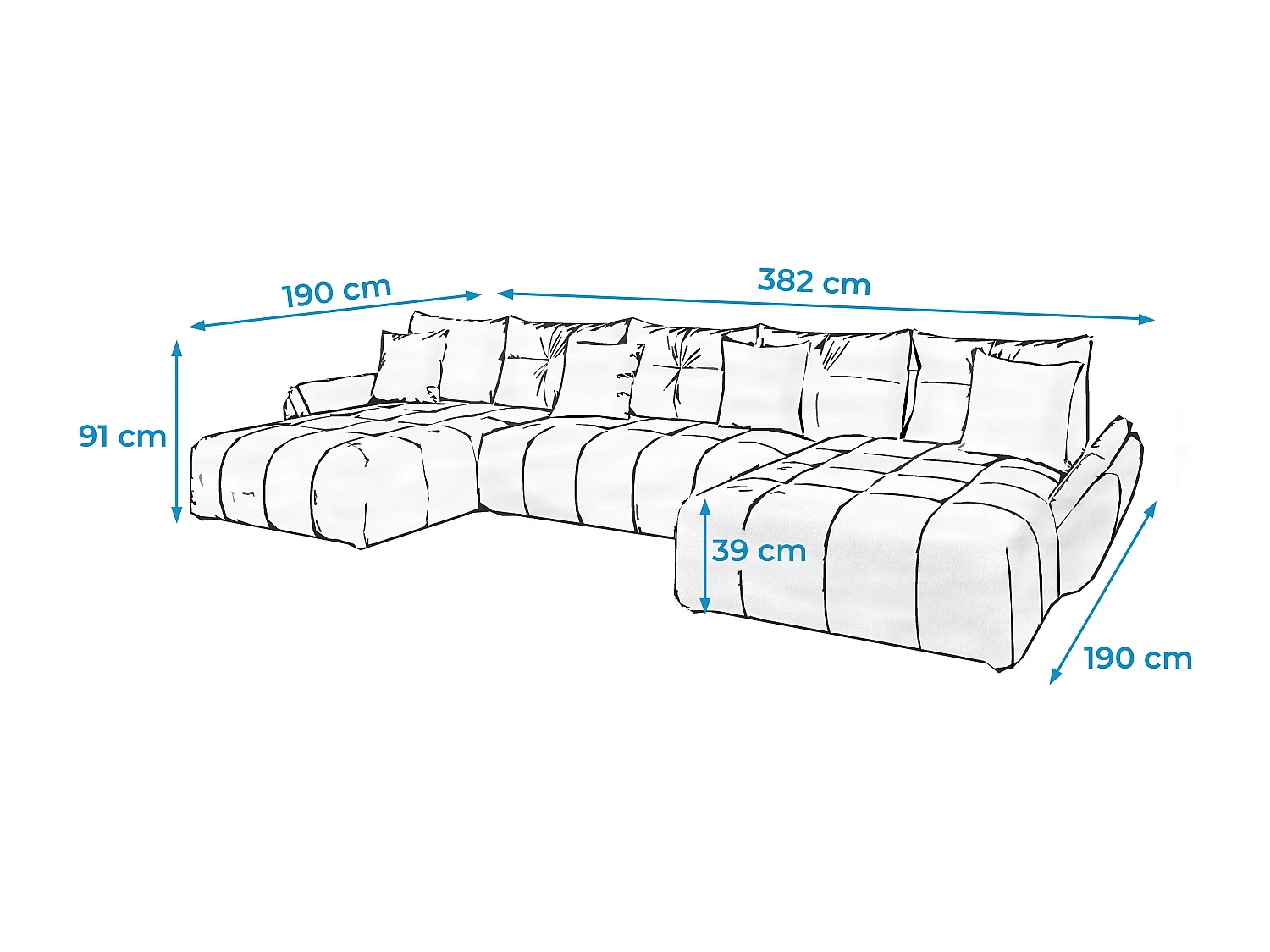 Schlafsofa CALVANI U mit Bettkasten und Kissen - Couch Sofa U-Form EN01 - beige
