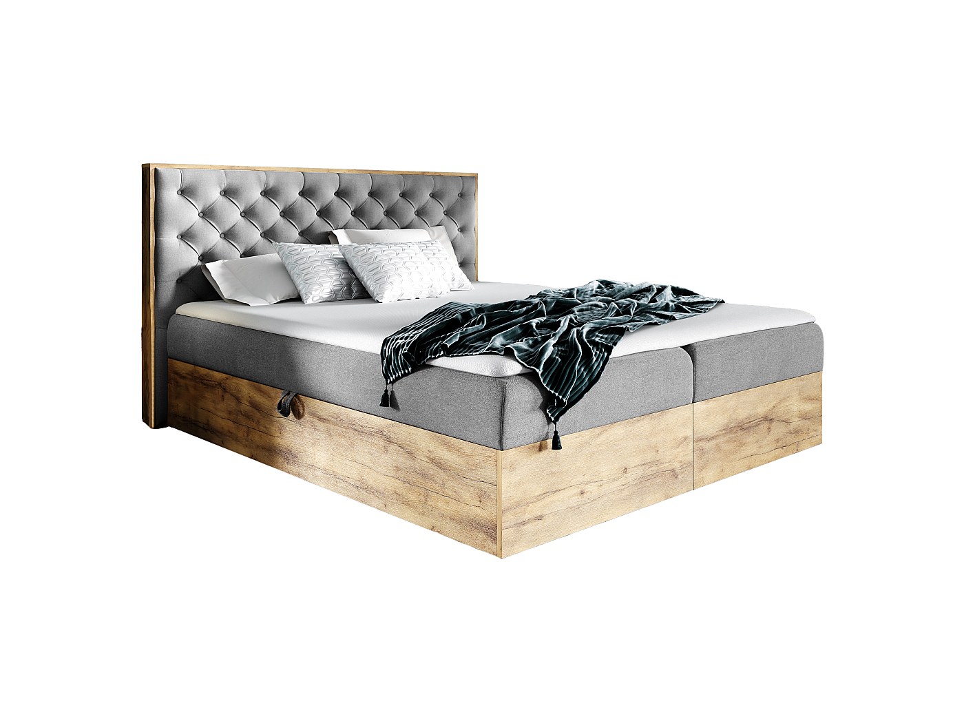 Boxspringbett TERRIE 120x200 mit Bettkasten und Topper - FR4 - grau